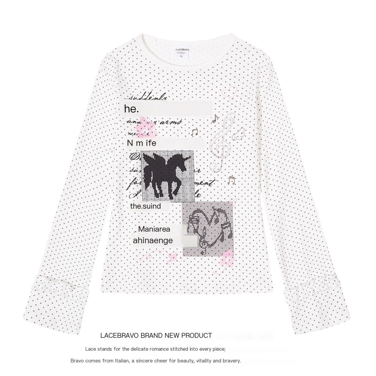 LaceBravo_Unicorn_Polka_Dot_Music_Note_Print_Flare_Sleeve_Women's_Cotton_Long_Sleeve_T-shirts_1089033942063_MISSTT