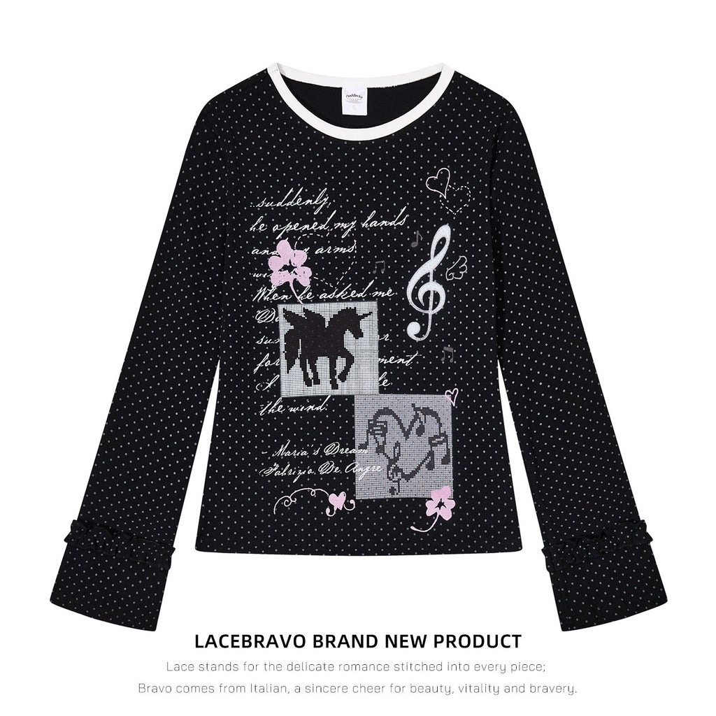 LaceBravo_Unicorn_Polka_Dot_Music_Note_Print_Flare_Sleeve_Women's_Cotton_Long_Sleeve_T-shirts_1089033942063_MISSTT
