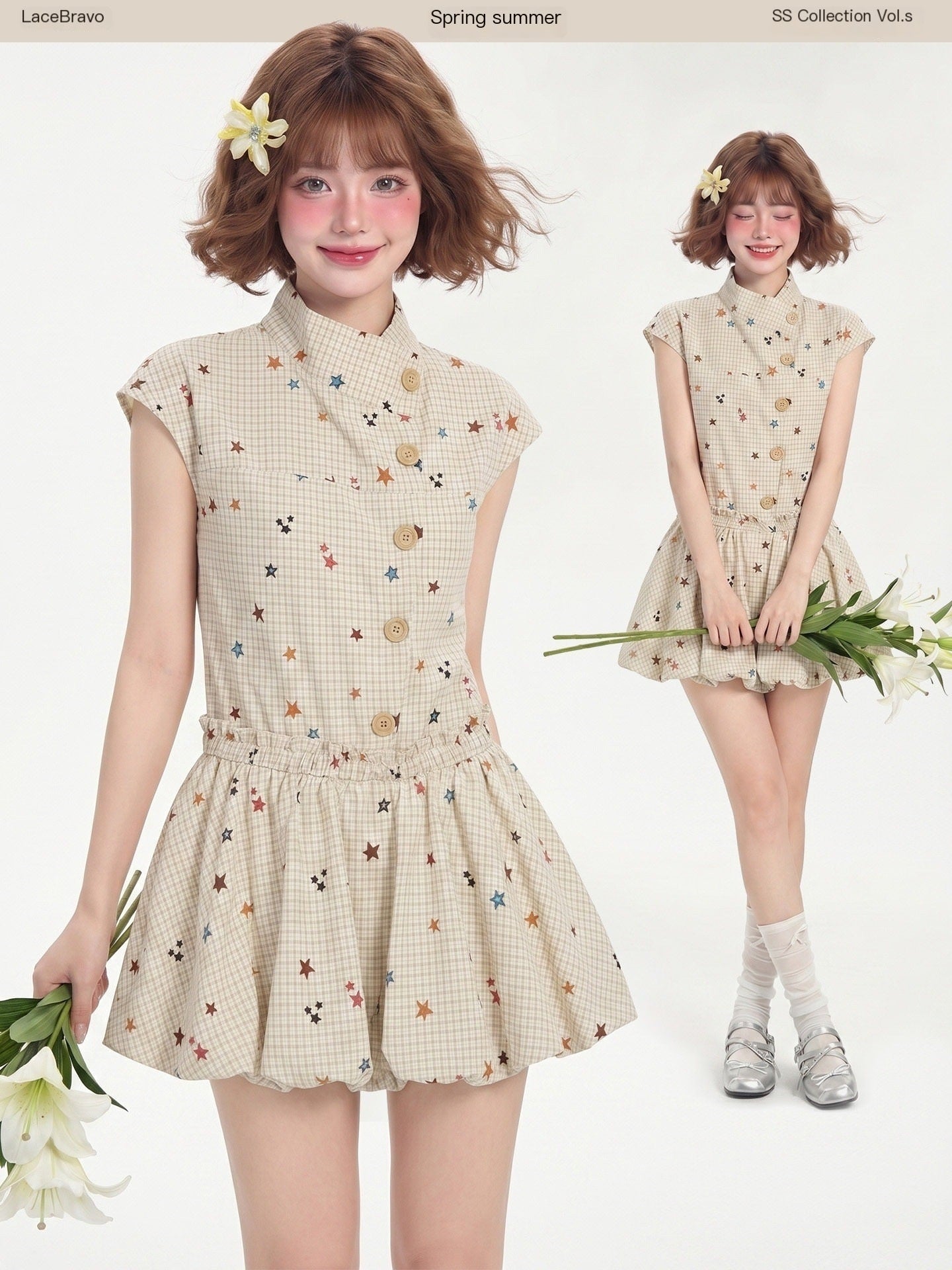 LaceBravo_Vintage_Sweetheart_Star_Check_Waist_Cinching_Aline_Women's_Casual_Mini_Dresses_1057170147055_MISSTT