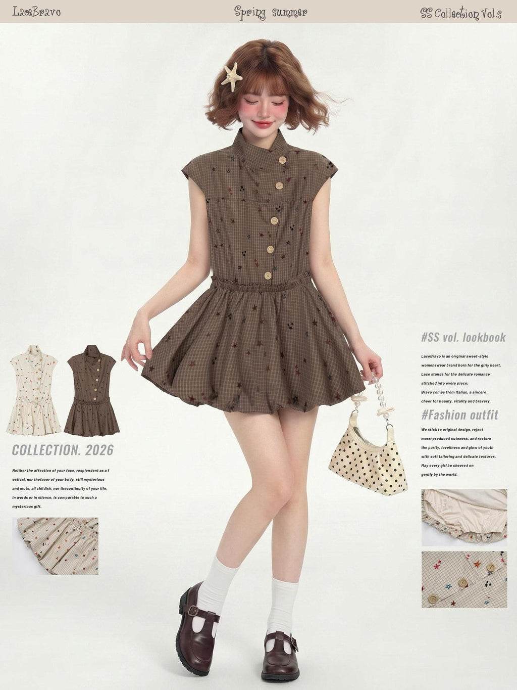 LaceBravo Vintage Sweetheart Star Check Waist Cinching Aline Women's Casual Mini Dresses