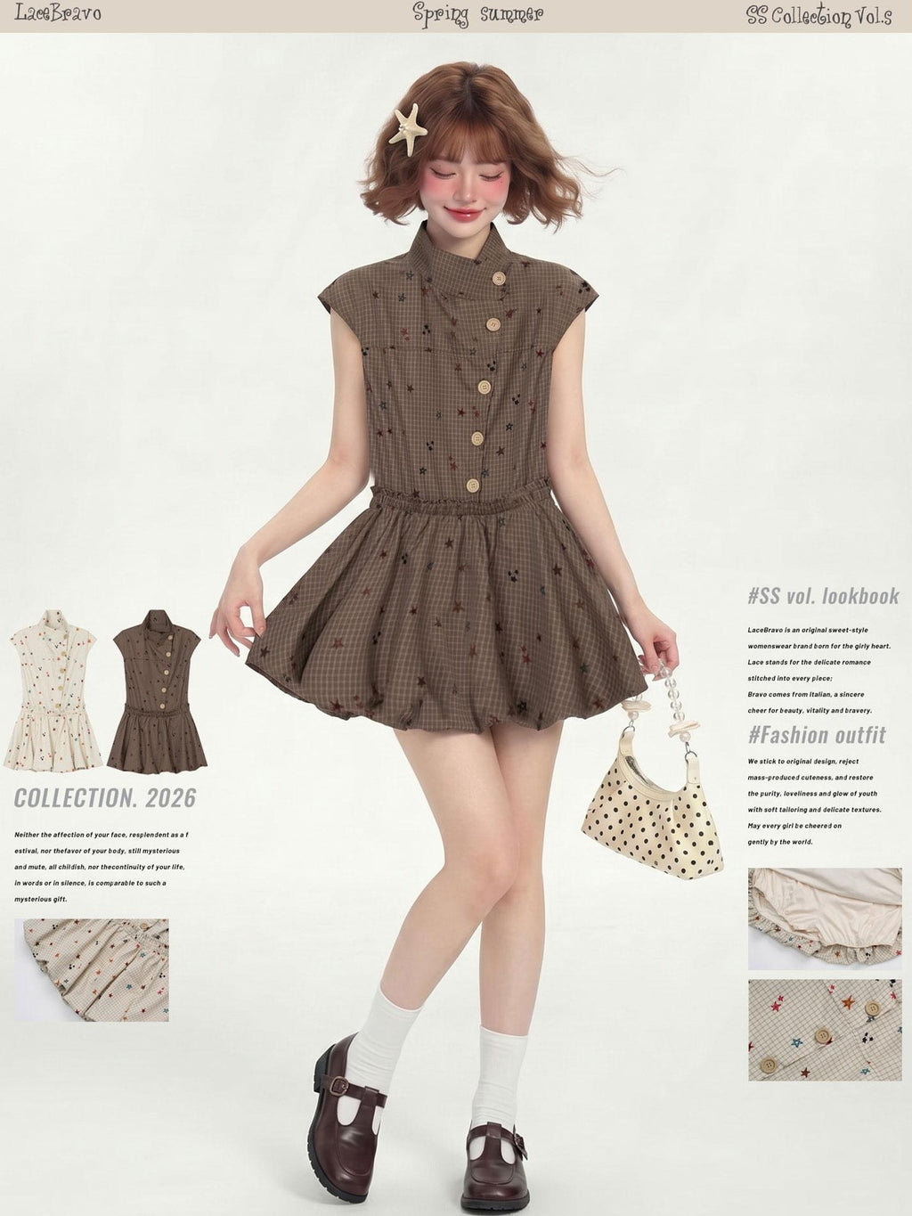 LaceBravo Vintage Sweetheart Star Check Waist Cinching Aline Women's Casual Mini Dresses