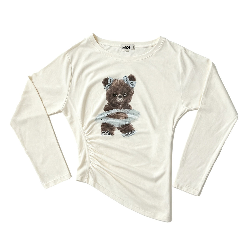 MOF_Angry_Bear_Print_One_Shoulder_Sheer_Cropped_Women's_Modal_Long_Sleeve_T-shirts_1071208128805_MISSTT