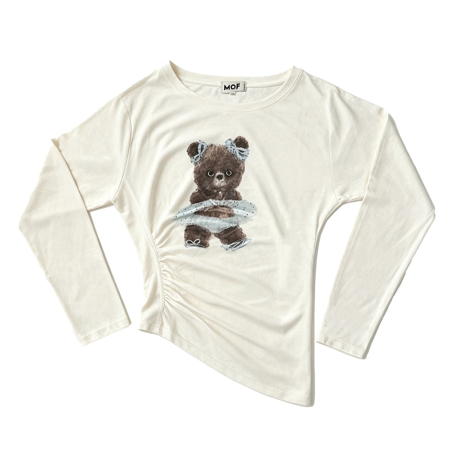 MOF_Angry_Bear_Print_One_Shoulder_Sheer_Cropped_Women's_Modal_Long_Sleeve_T-shirts_1071208128805_MISSTT