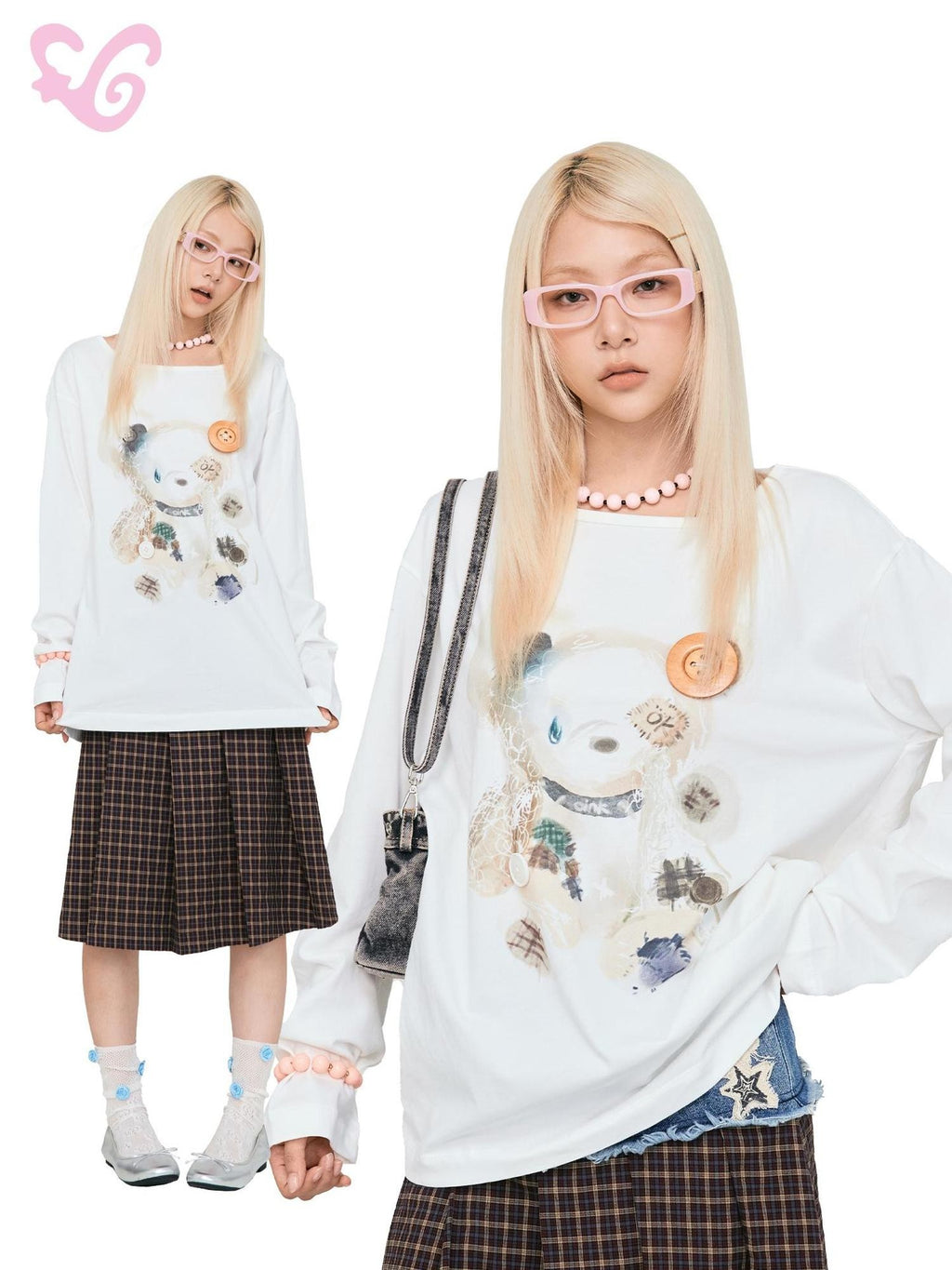 MOF Animal Print Contrast Color Long Sleeve Round Neck Women's Loose Fit Top Matching Skirt Sets