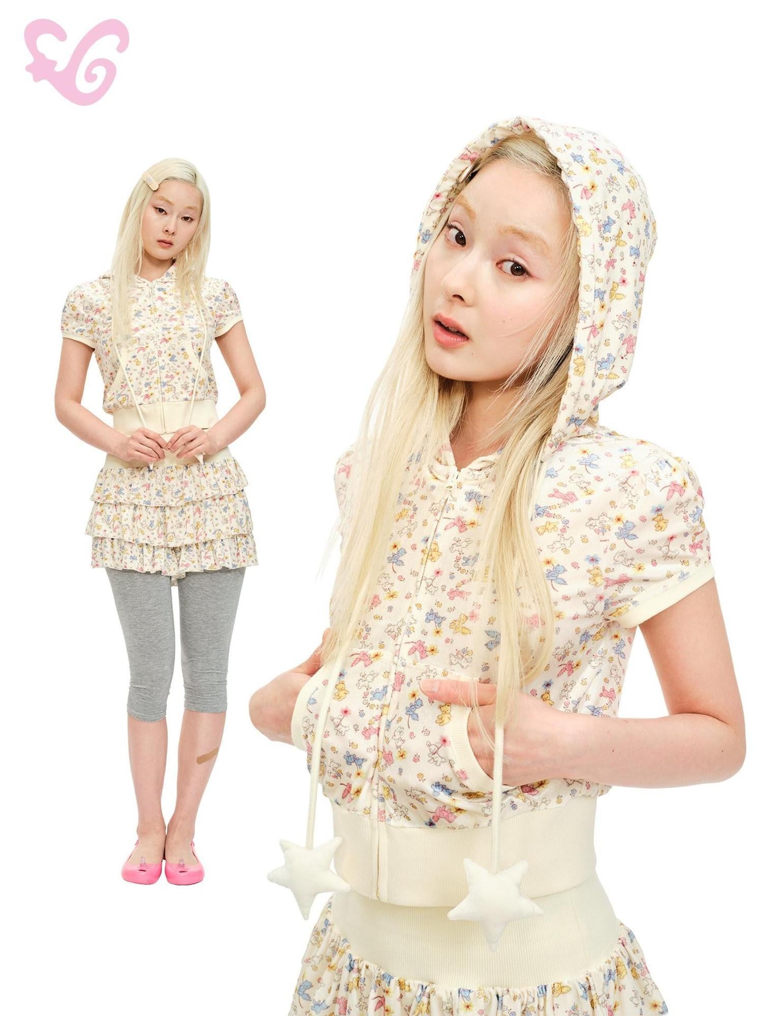 MOF Animal Print Hooded Short Sleeve Women's Velvet High Waist Matching Skirt Sets