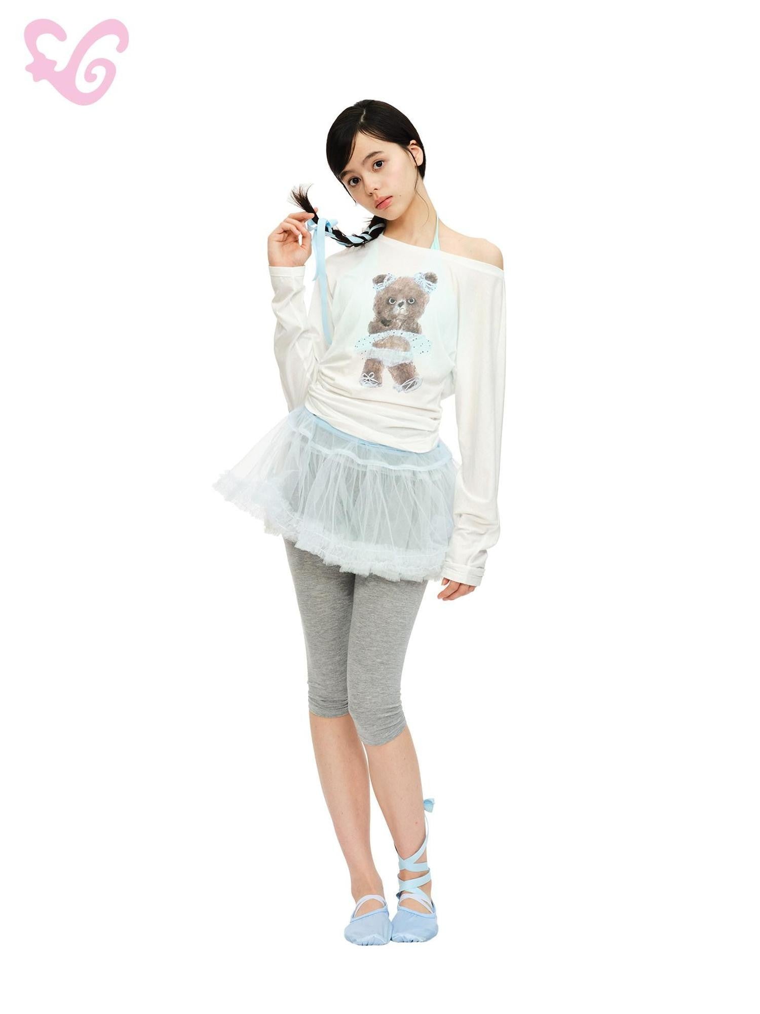 MOF Ballet Tulle Ribbon Tie Pleated A Line Low Waist Women's Mesh Mini Skirts