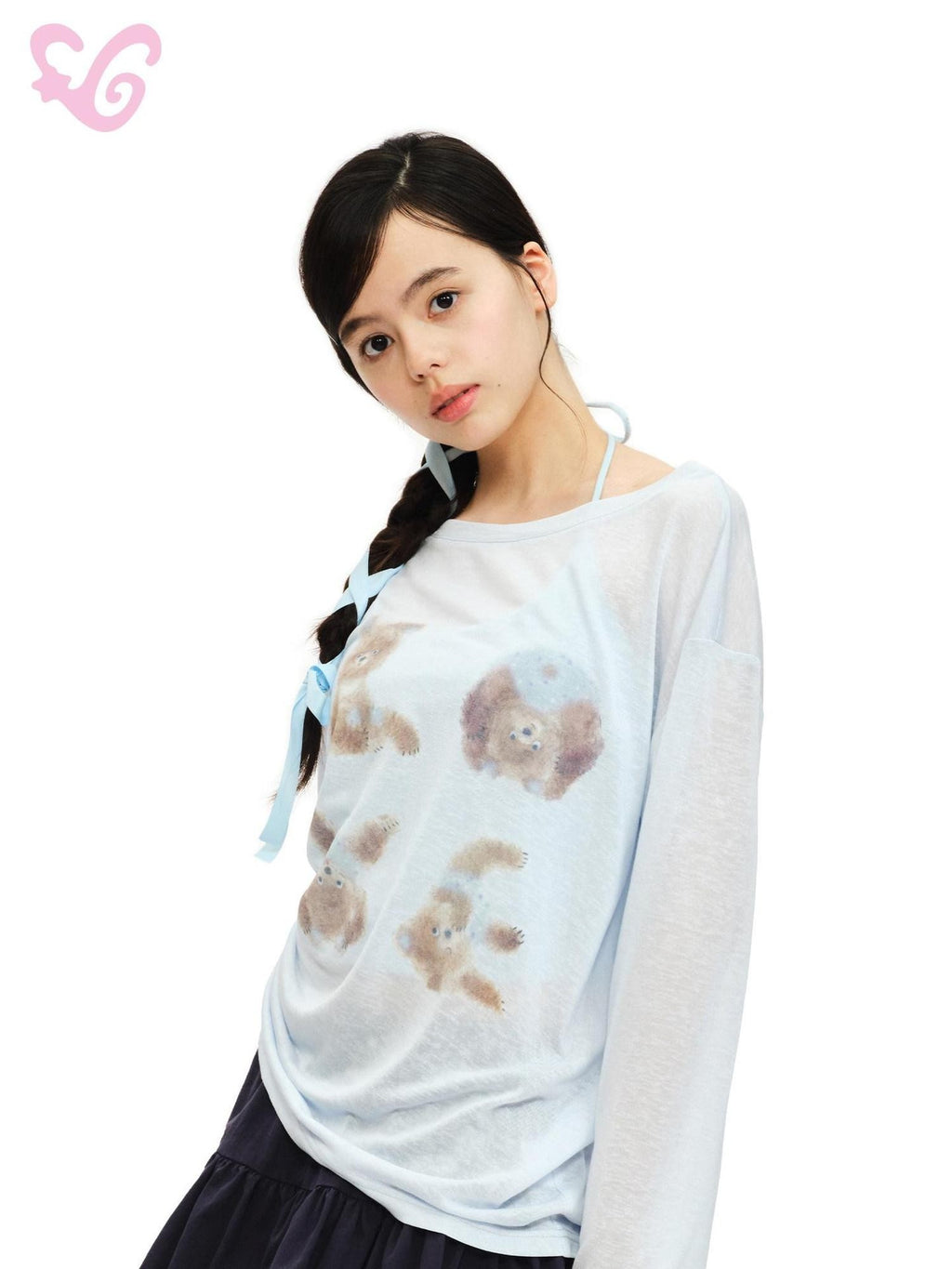 MOF Bear Print Beach Cover Up Loose Pullover Women's Breathable Long Sleeve T-shirts