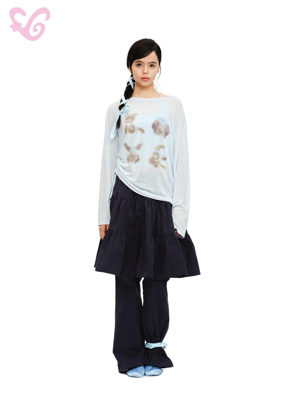 MOF Bear Print Beach Cover Up Loose Pullover Women's Breathable Long Sleeve T-shirts
