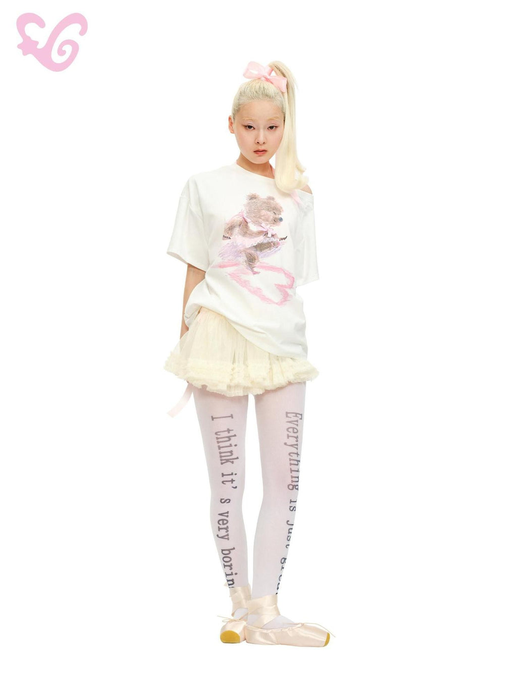 MOF Bear Print Ruched Slanted Drop Shoulder Short Sleeve Women's Oversized T-shirts