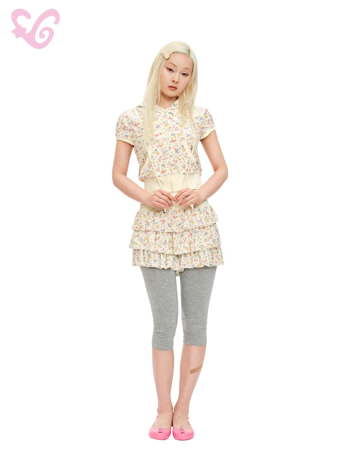 MOF Beige Animal Print Tiered Pleated Ruffle Women's Velvet Mini Skirts