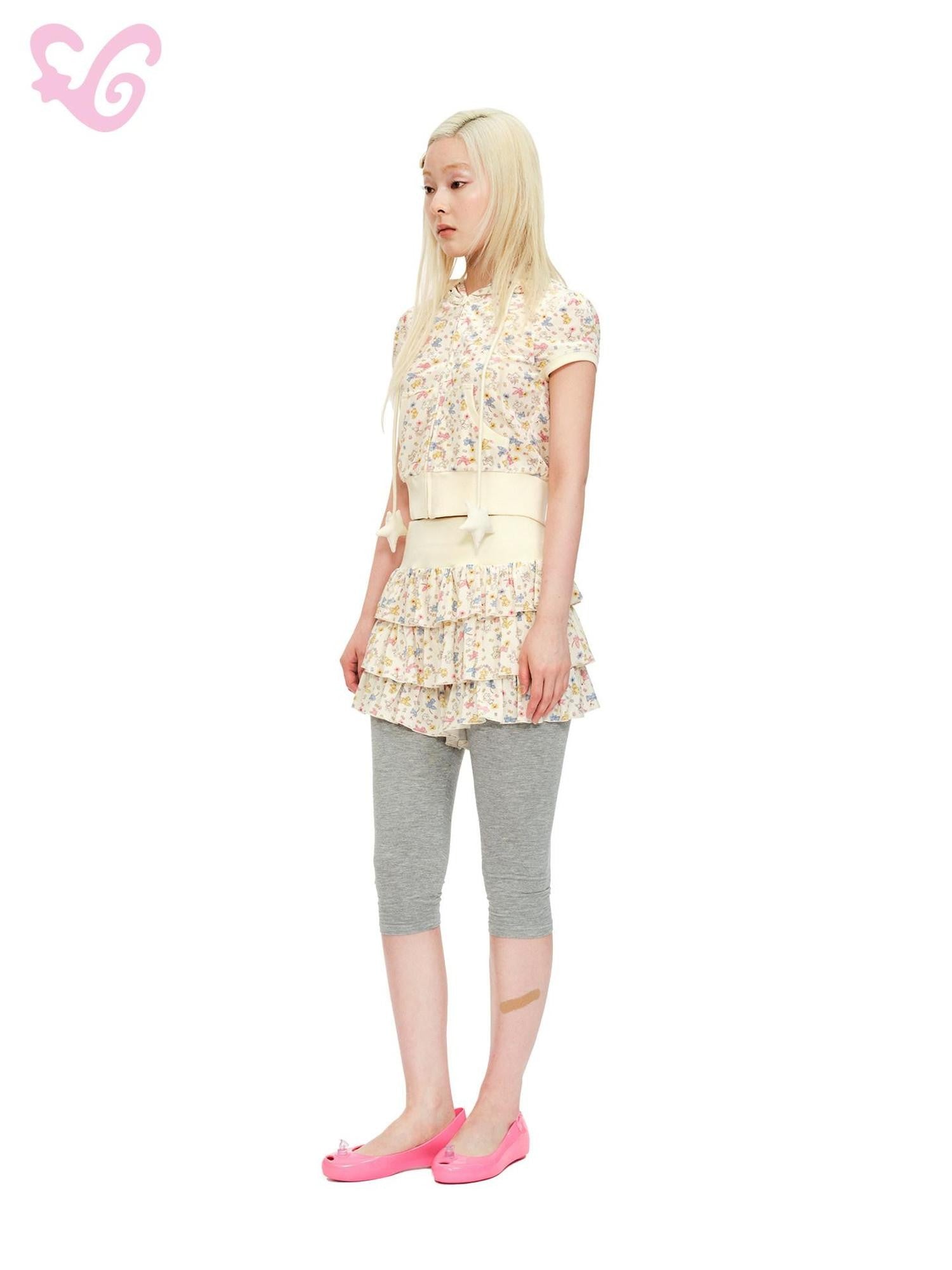 MOF Beige Animal Print Tiered Pleated Ruffle Women's Velvet Mini Skirts