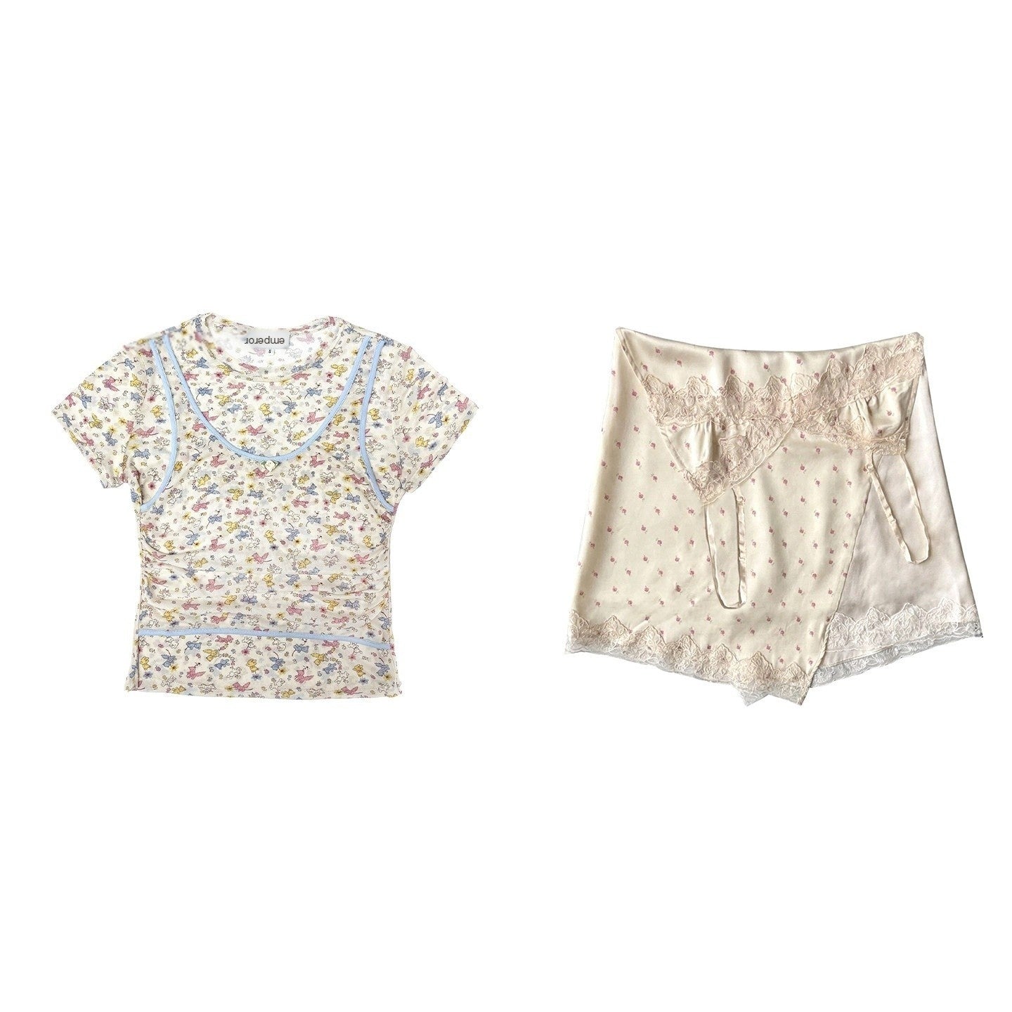MOF_Beige_Rose_Floral_Printed_Faux_Two_Piece_Women's_Mesh_Short_Sleeve_T-shirts_1056031676400_MISSTT