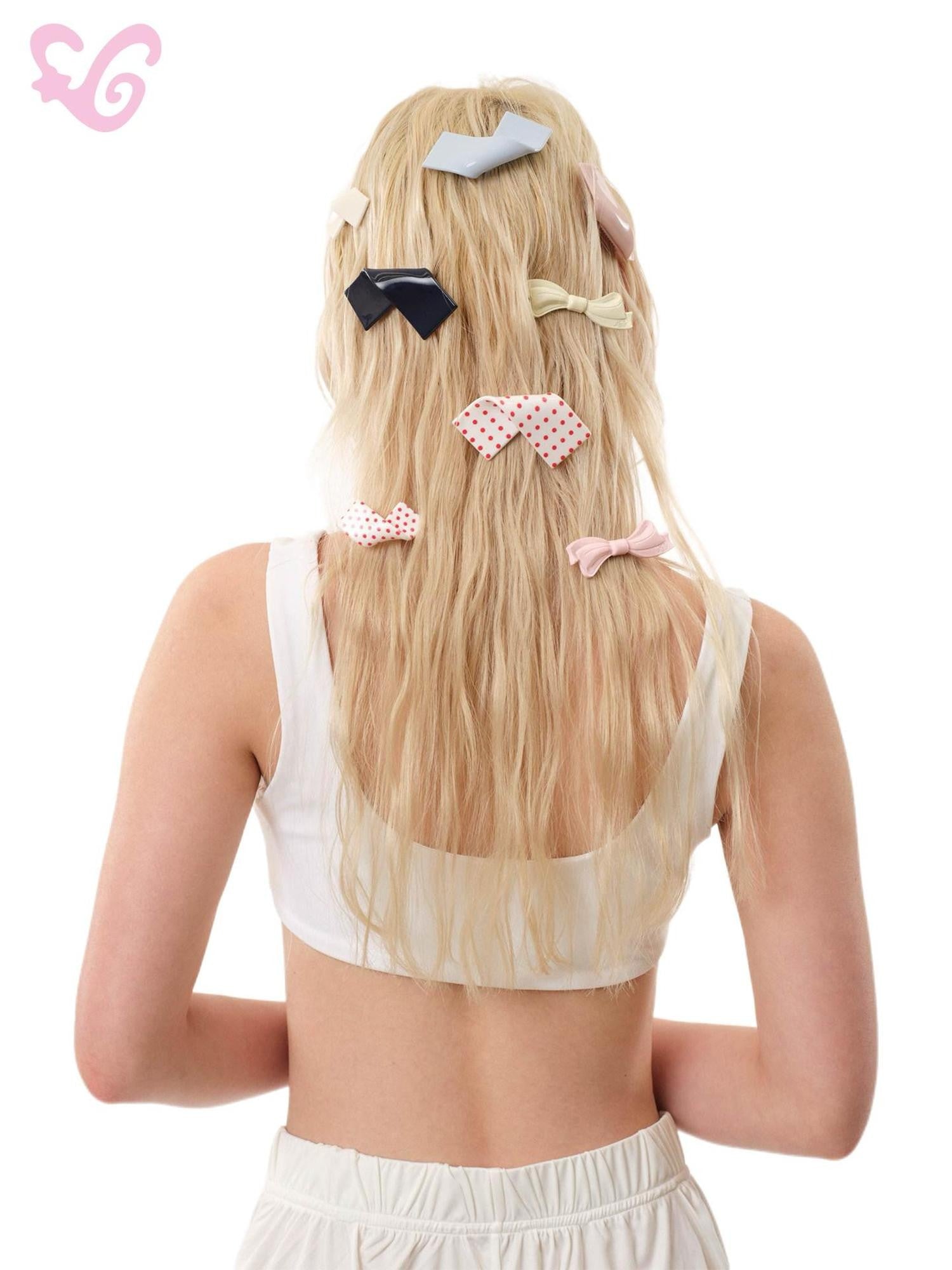 MOF Black White Polka Dot Triangle Bow Side Bangs Women's Hair Clips