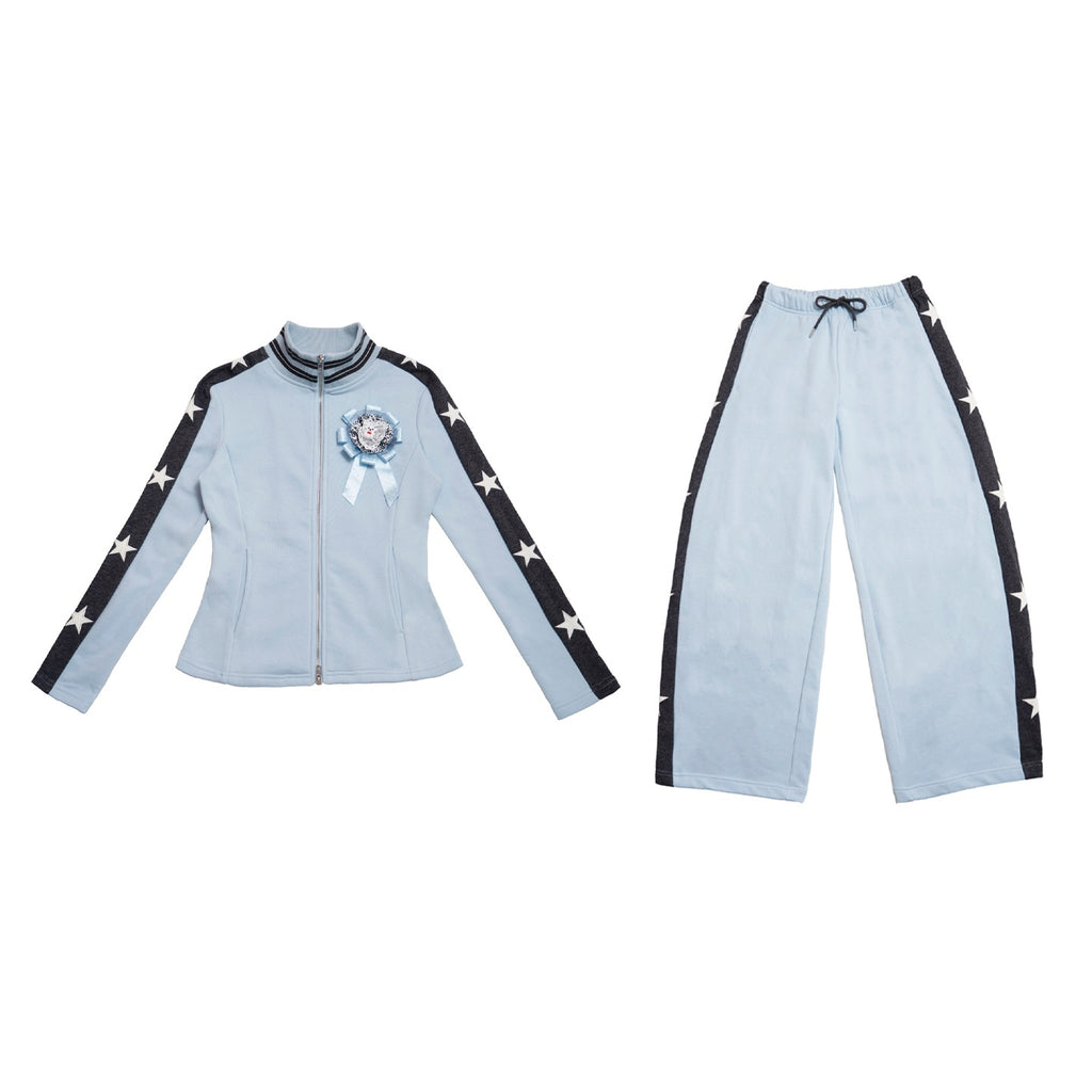 MOF_Blue_Grey_Star_Contrast_Stand_Collar_Zip_Women's_Cotton_Tracksuit_Sets_1040547690356_MISSTT