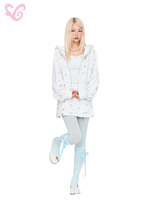 MOF Bow Print Polka Dot Hooded Sweatshirt Cropped Two Piece Women's Cotton Matching Skirt Sets