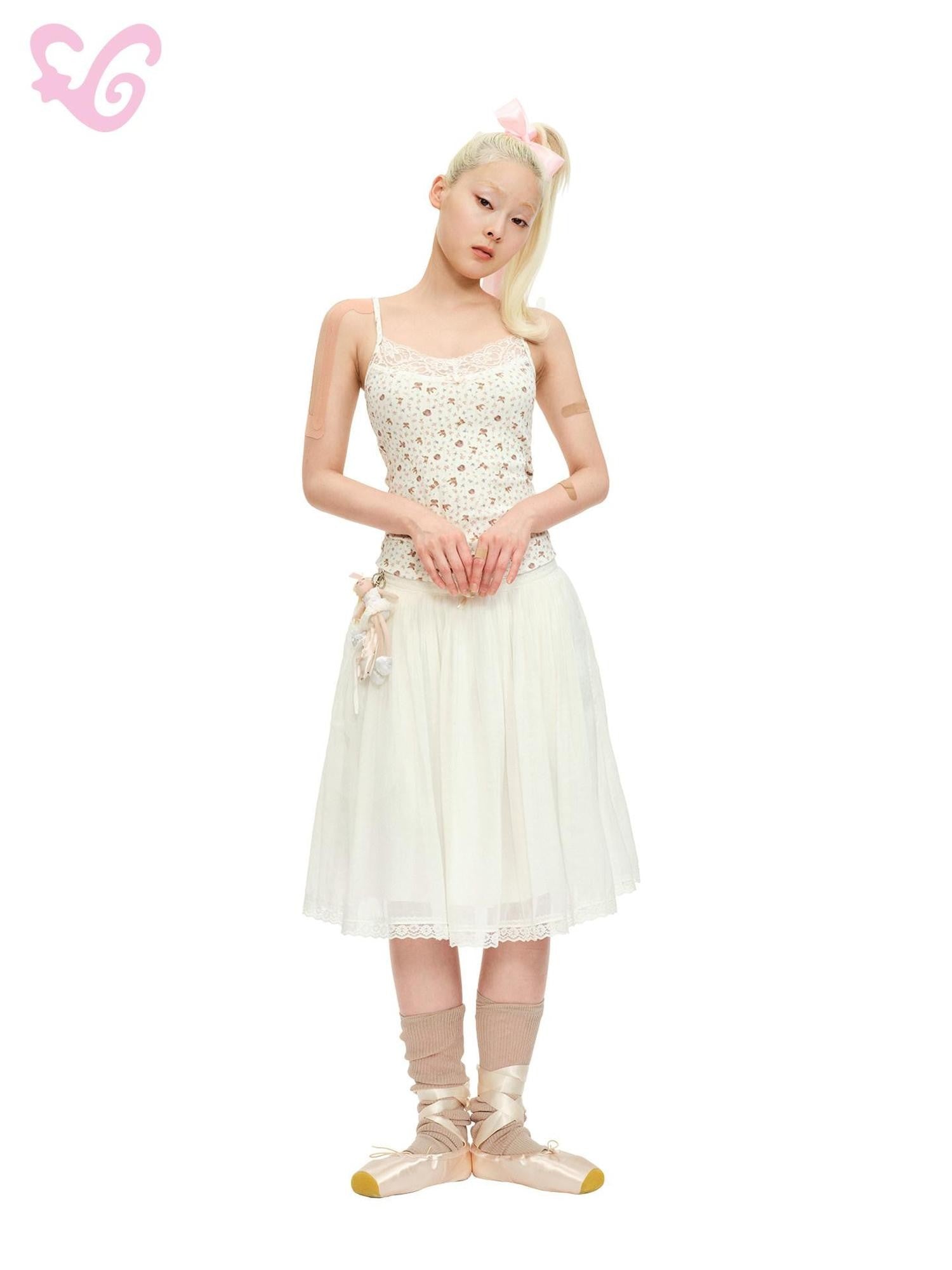 MOF Floral Bear Print Knit Cardigan Camisole Women's Cotton Matching Skirt Sets