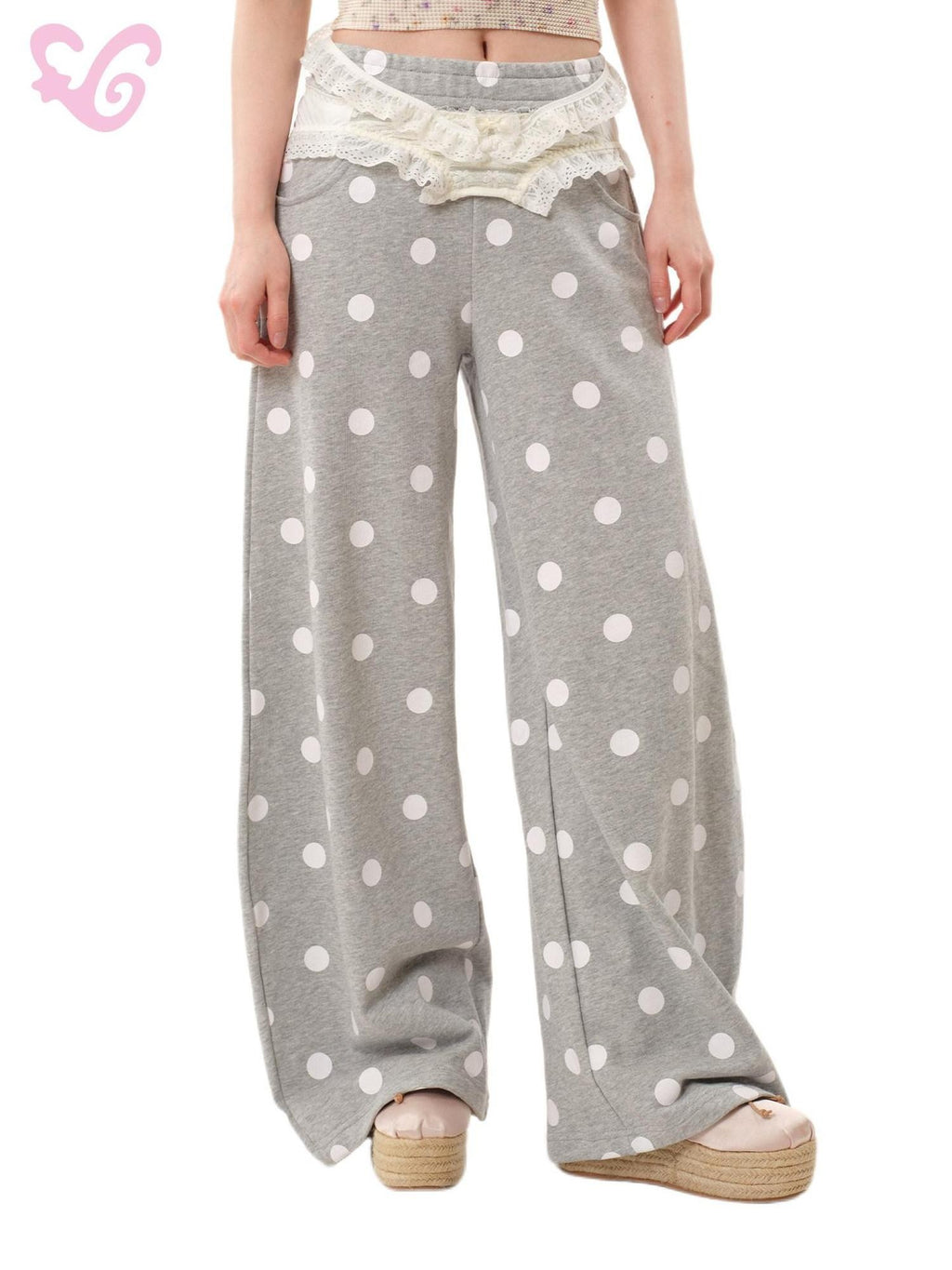 MOF Gray Polka Dot Asymmetric Elastic Waist Straight Leg Women's Cotton Sweatpants