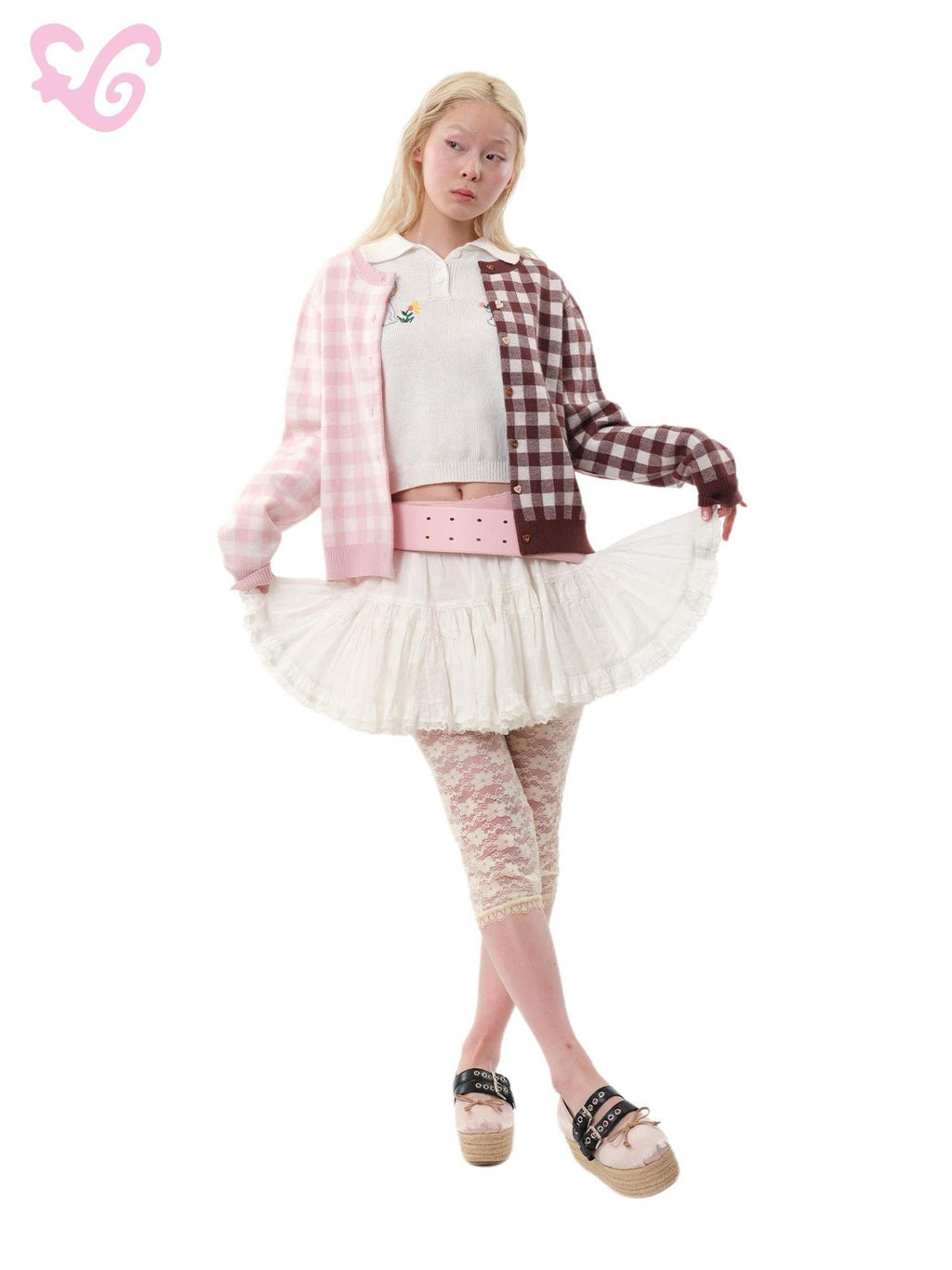 MOF Half Piece Mix And Match Color Block Plaid Knit Women's Polyester Cardigans