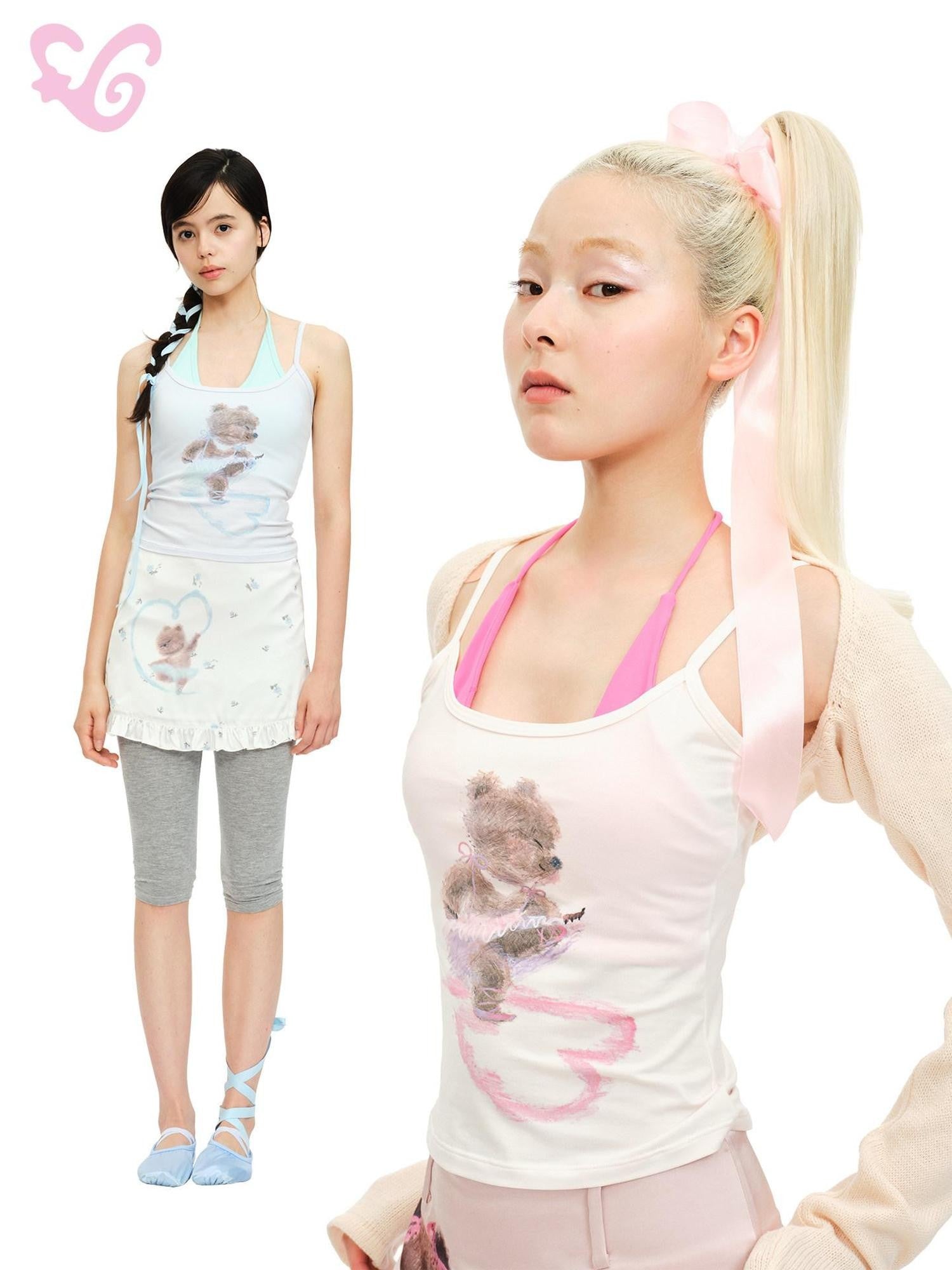 MOF Heart Bear Printed U Neck H Shape Cropped Breathable Women's Camisoles