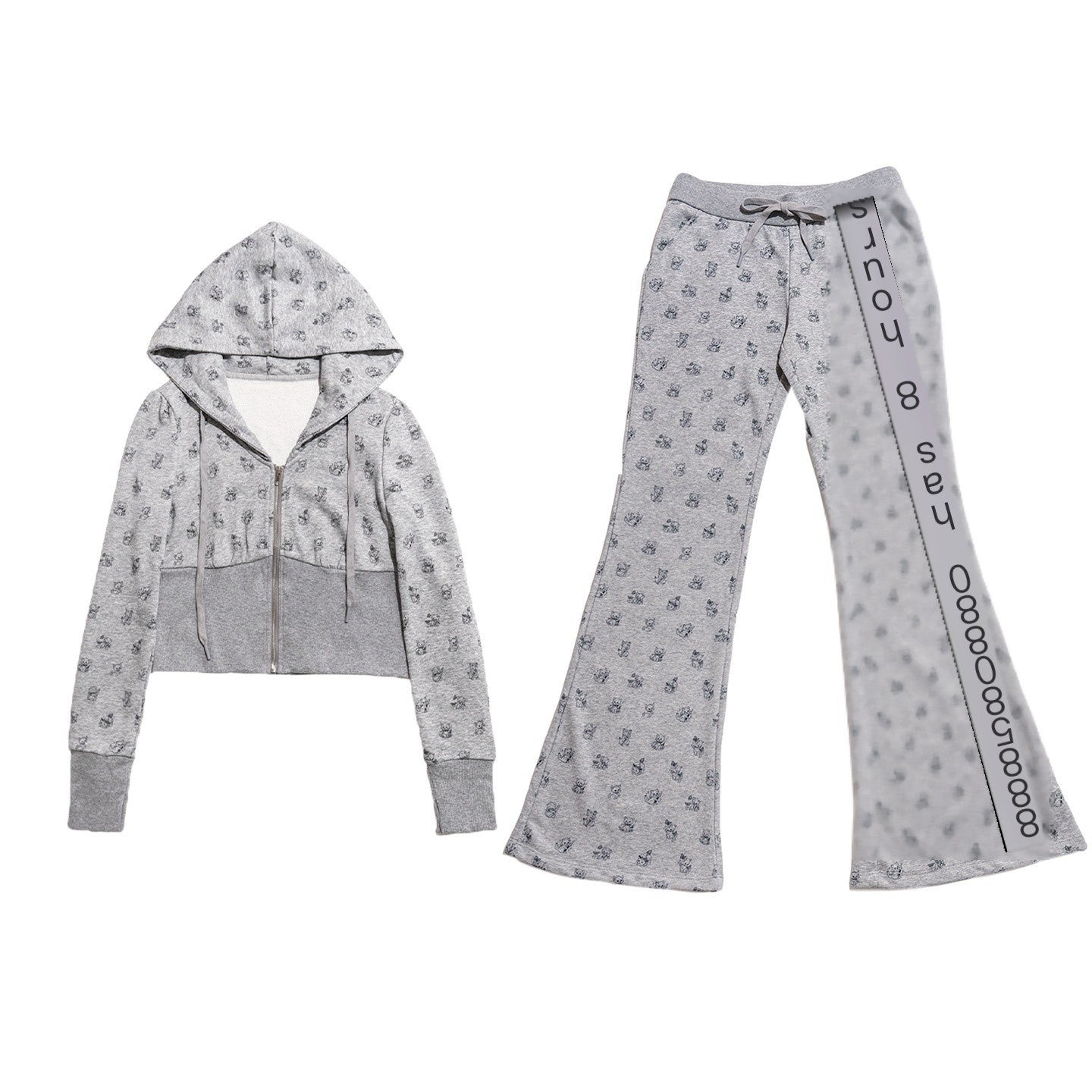 MOF_Hooded_Cat_Print_Polka_Dot_Short_Slim_Women's_Skort_Tracksuit_Sets_1039774003448_MISSTT