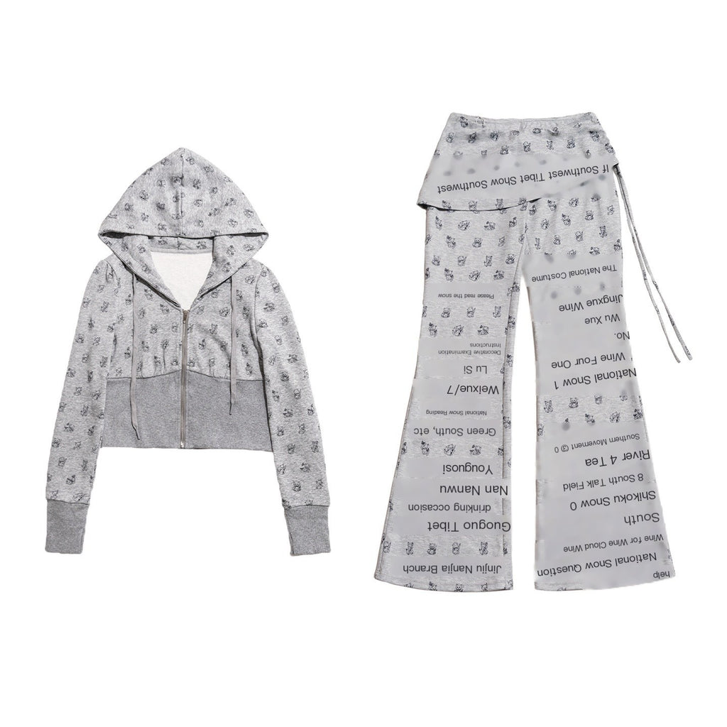 MOF_Hooded_Cat_Print_Polka_Dot_Short_Slim_Women's_Skort_Tracksuit_Sets_1039774003448_MISSTT
