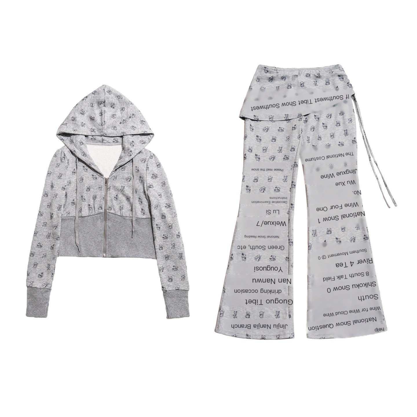 MOF_Hooded_Cat_Print_Polka_Dot_Short_Slim_Women's_Skort_Tracksuit_Sets_1039774003448_MISSTT