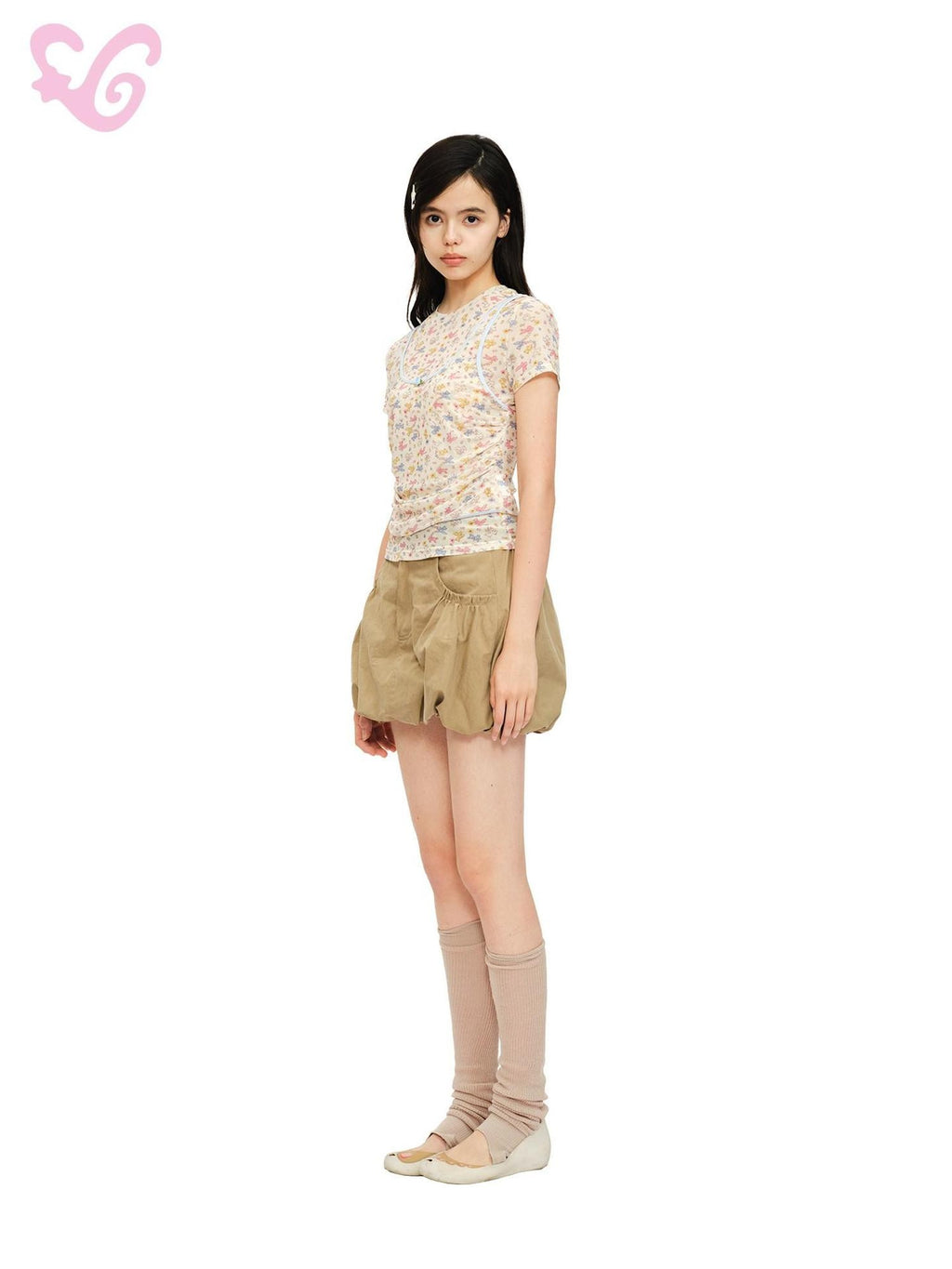 MOF Khaki Gathered Pleated Pocket A Line Mid Waist Women's Cotton Blend Skorts