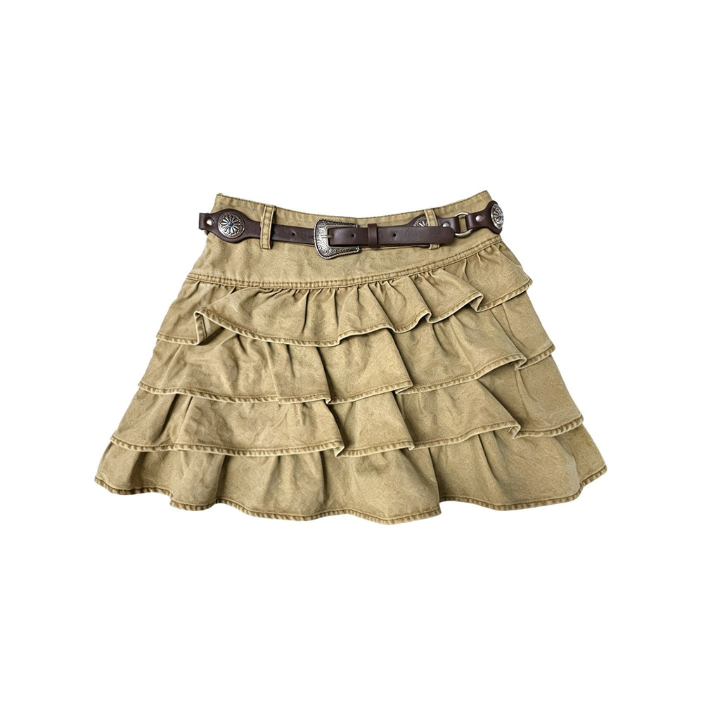 MOF_Khaki_Ruffle_Pleated_Ruched_Distressed_Wash_Women's_Other_Fabric_Tiered_Skirts_1048427056967_MISSTT