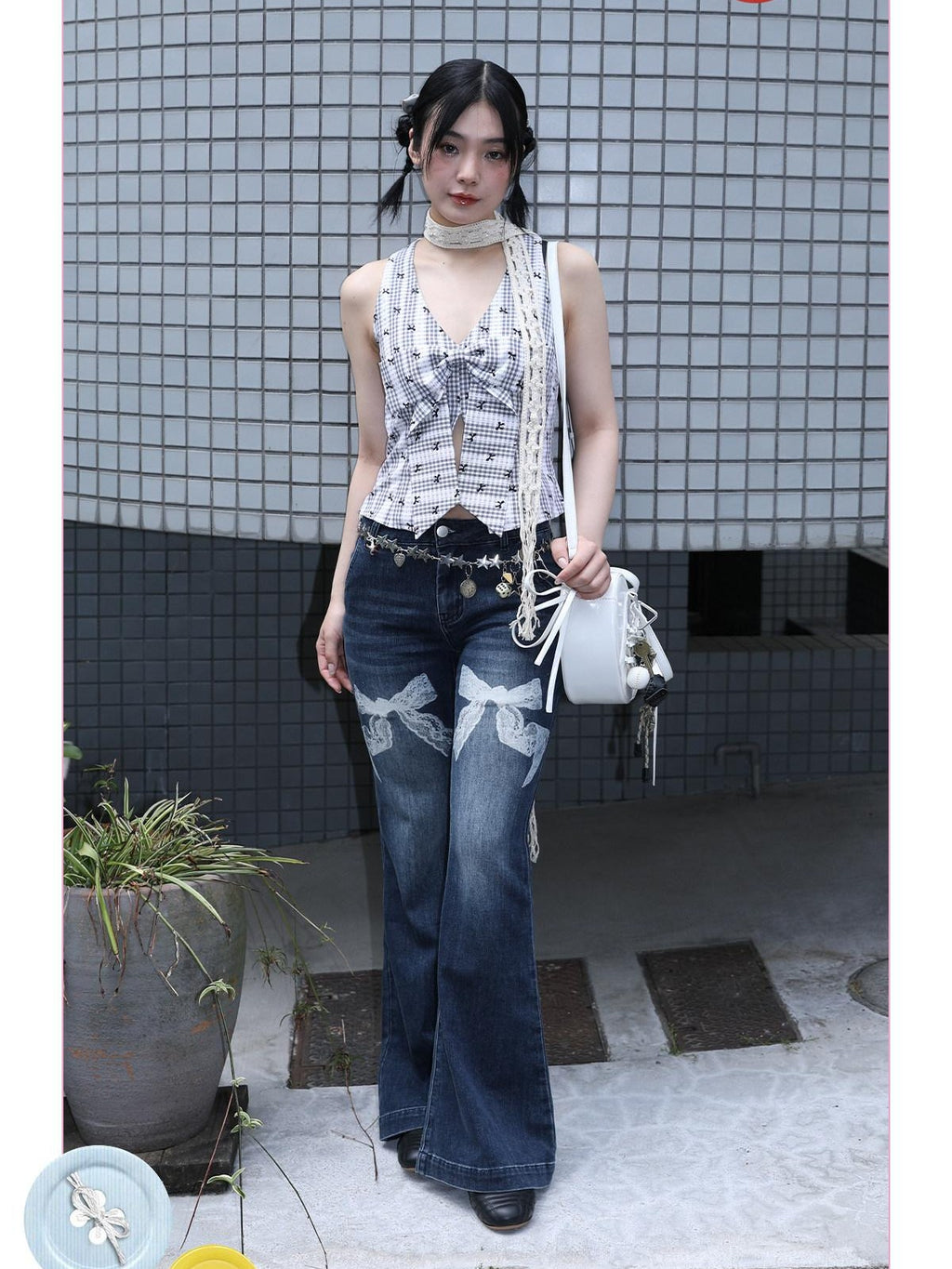 MOF Leopard Kitty Print 3d Print Curved Hem Women's Barrel-leg Jeans