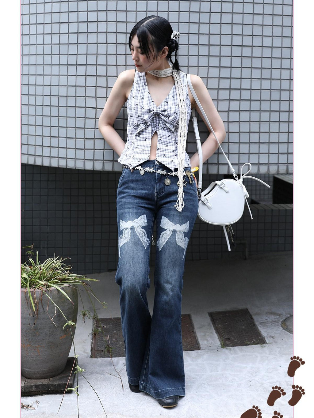 MOF Leopard Kitty Print 3d Print Curved Hem Women's Barrel-leg Jeans