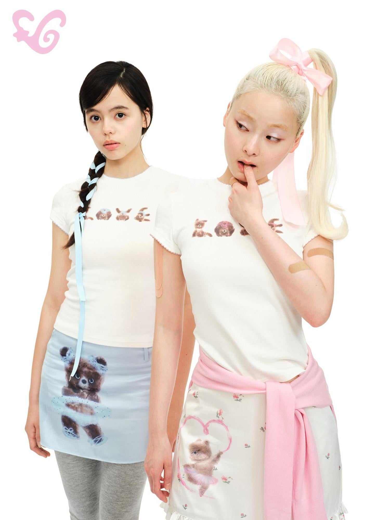 MOF Love Bear Print Cropped Women's Cotton Viscose Short Sleeve T-shirts