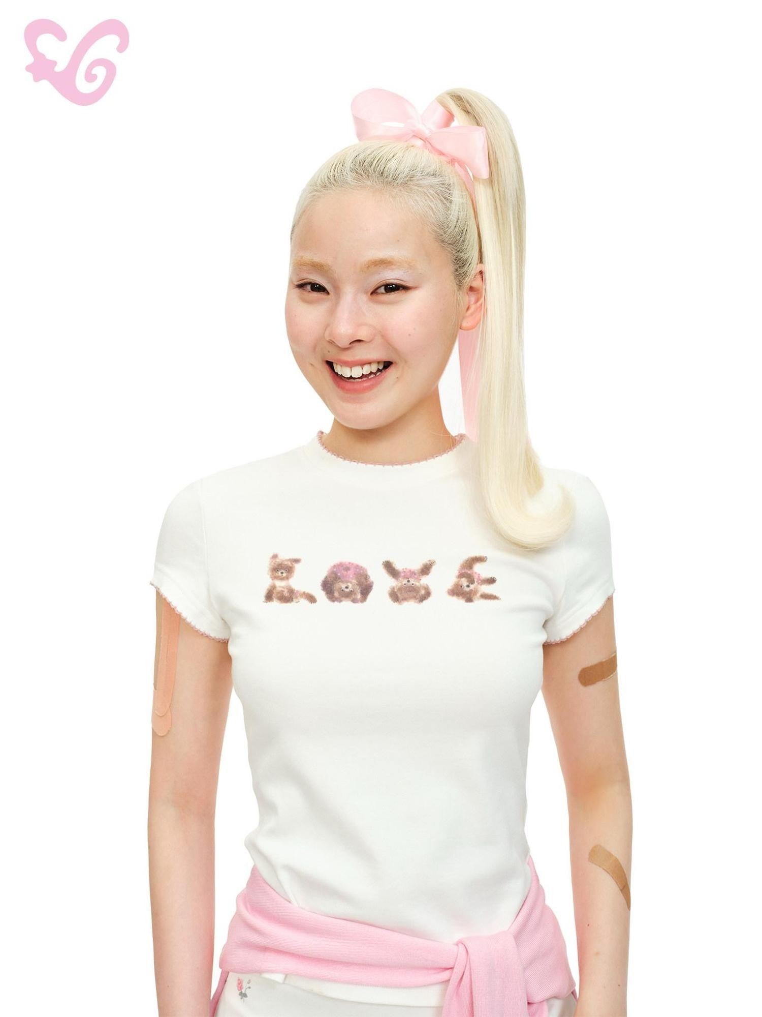 MOF Love Bear Print Cropped Women's Cotton Viscose Short Sleeve T-shirts