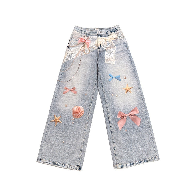 MOF_Moonlight_3d_Printed_Lace_Bow_Pearl_Chain_Print_Women's_Cotton_Barrel-leg_Jeans_999306348602_MISSTT