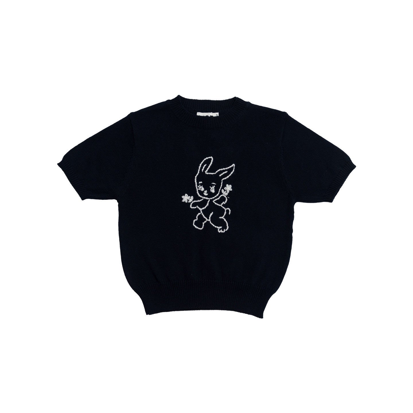 MOF_Navy_Embroidered_Rabbit_Puff_Sleeve_Women's_Cotton_Short_Sleeve_T-shirts_1041997064411_MISSTT