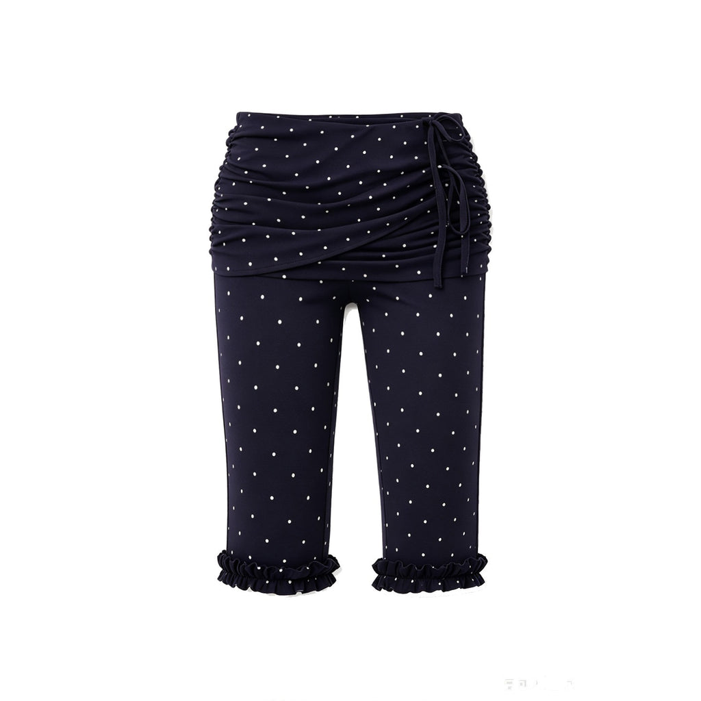 MOF_Navy_Polka_Dot_Ruched_Ruffle_Hem_Slim_Fit_Women's_Spandex_Bermuda_Shorts_1045885971718_MISSTT