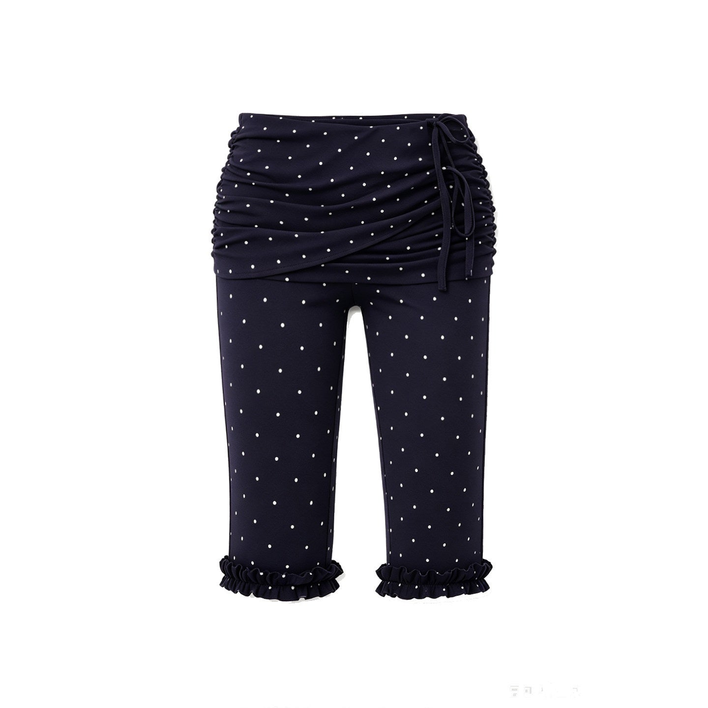 MOF_Navy_Polka_Dot_Ruched_Ruffle_Hem_Slim_Fit_Women's_Spandex_Bermuda_Shorts_1045885971718_MISSTT