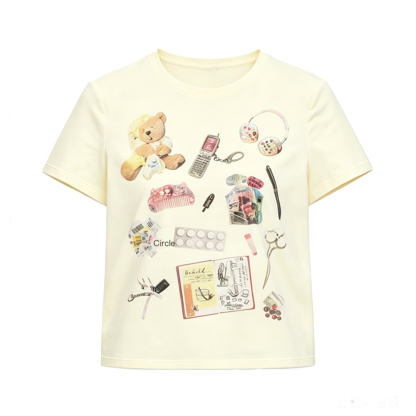 MOF_Pale_Yellow_Adhd_Letter_Print_Pleated_Women's_Modal_Cotton_Short_Sleeve_T-shirts_1055930092980_MISSTT