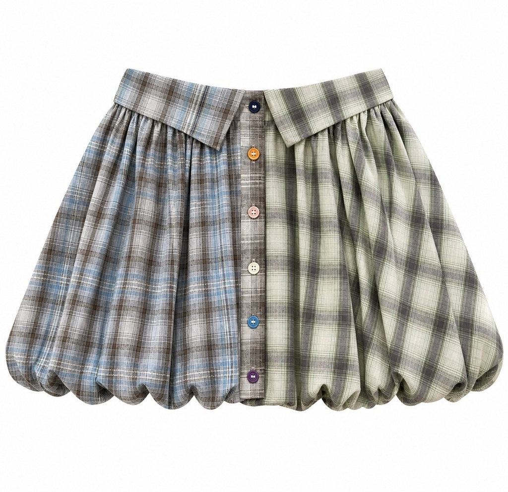 MOF_Plaid_Color_Block_Bubble_Ruched_Reversible_Women's_Cotton_Mini_Skirts_1073974907414_MISSTT