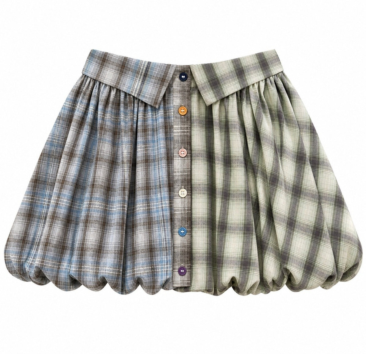 MOF_Plaid_Color_Block_Bubble_Ruched_Reversible_Women's_Cotton_Mini_Skirts_1073974907414_MISSTT