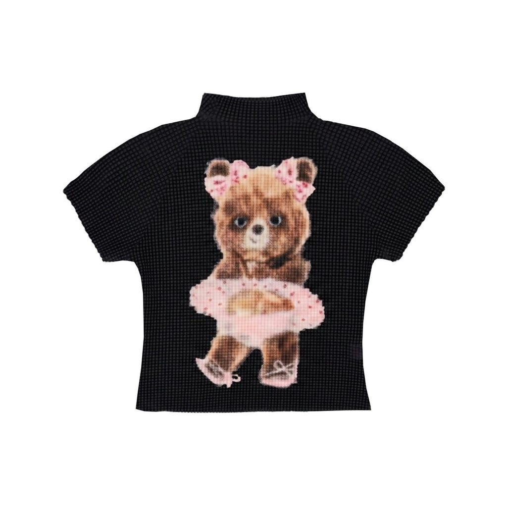 MOF_Playful_Doodle_Bear_Print_Pleated_Mock_Neck_Women's_Polyester_Crop_Tops_1053343747305_MISSTT