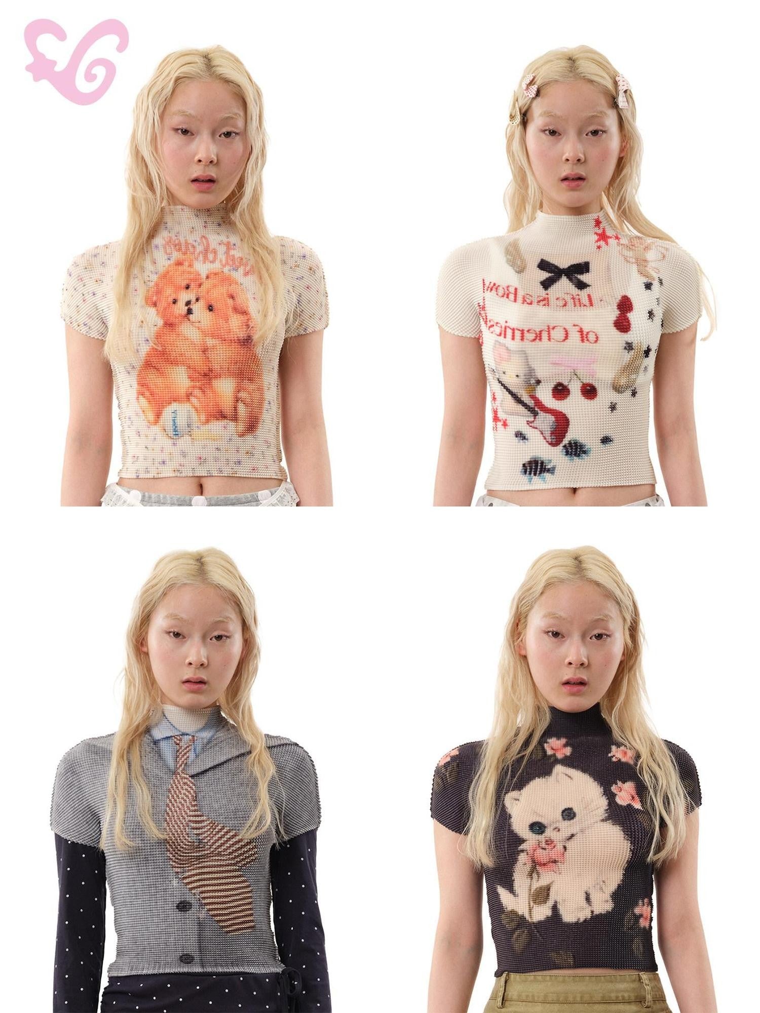 MOF Playful Graffiti Printed Ruched Slim Fit Women's Polyester Crop Tops
