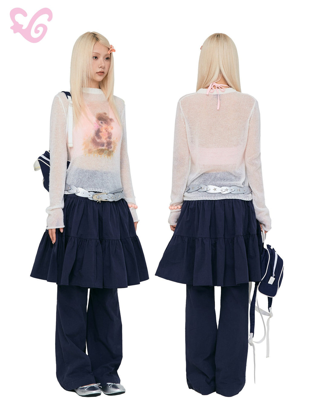 MOF Pleated Layered Straight Leg Cotton Blend Women's Skorts