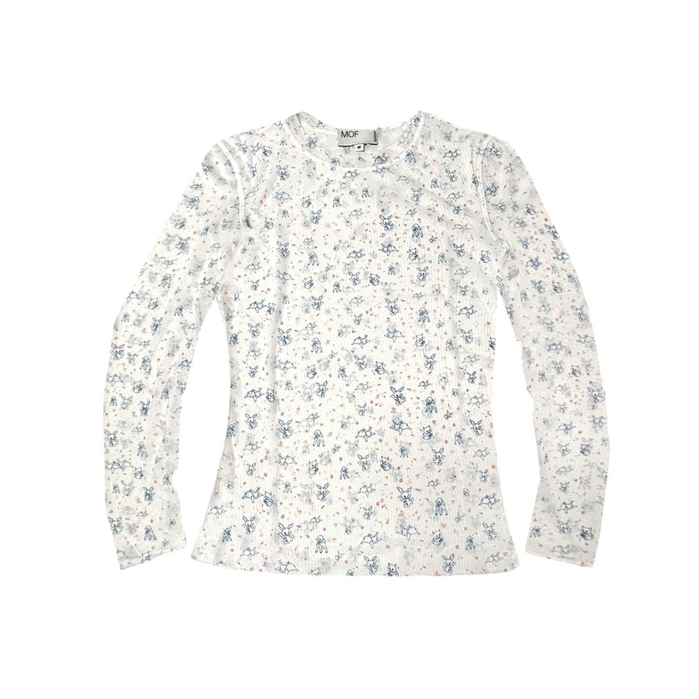 MOF_Rabbit_And_Kitten_Print_Round_Neck_Women's_Mesh_Polyester_Long_Sleeve_T-shirts_1045994215157_MISSTT