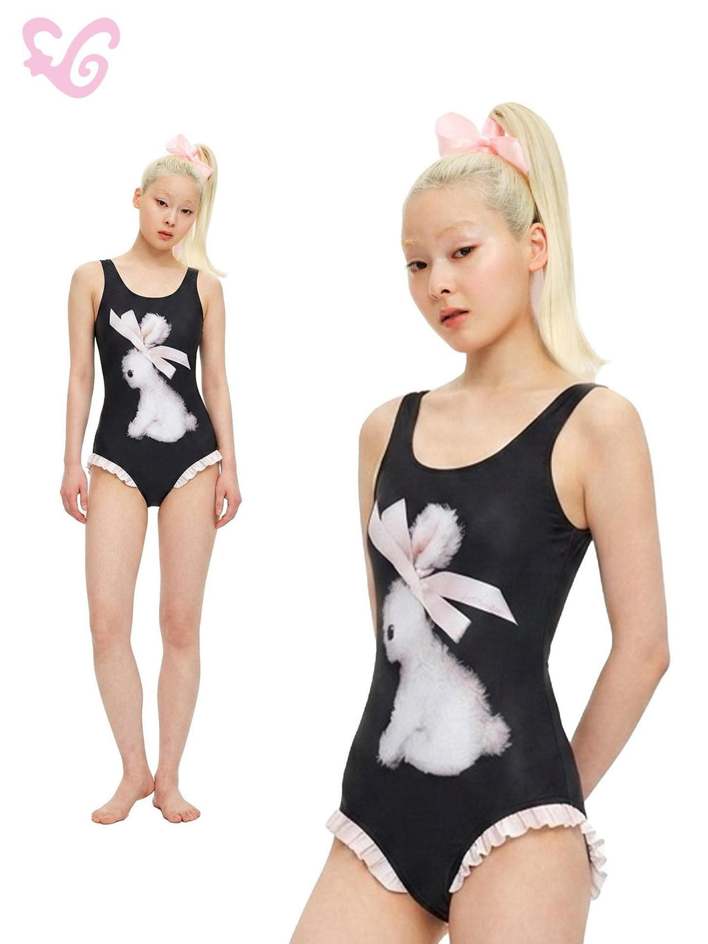 MOF Ribbon Doll Print Square Neck Padded Cups Women's Polyester One-piece Swimsuits