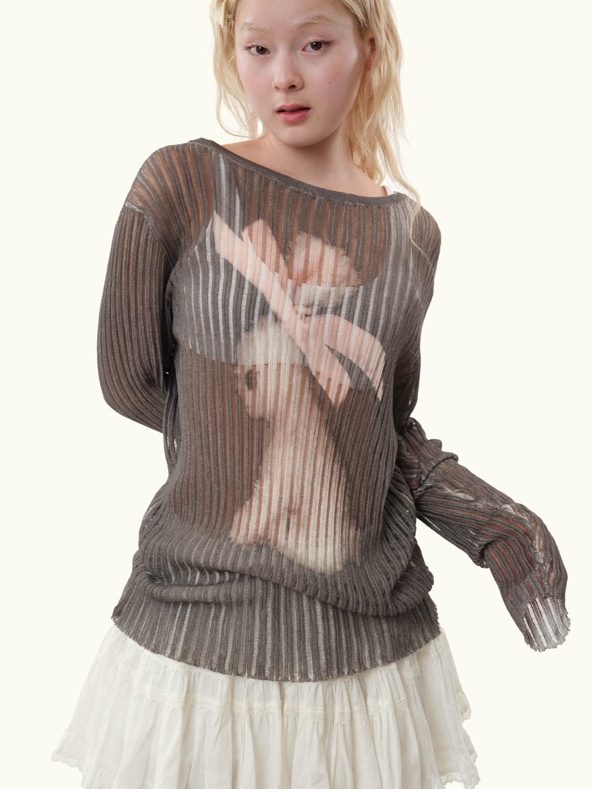 MOF Ribbon Rabbit Cartoon Print Women's Viscose Knit Long Sleeve T-shirts