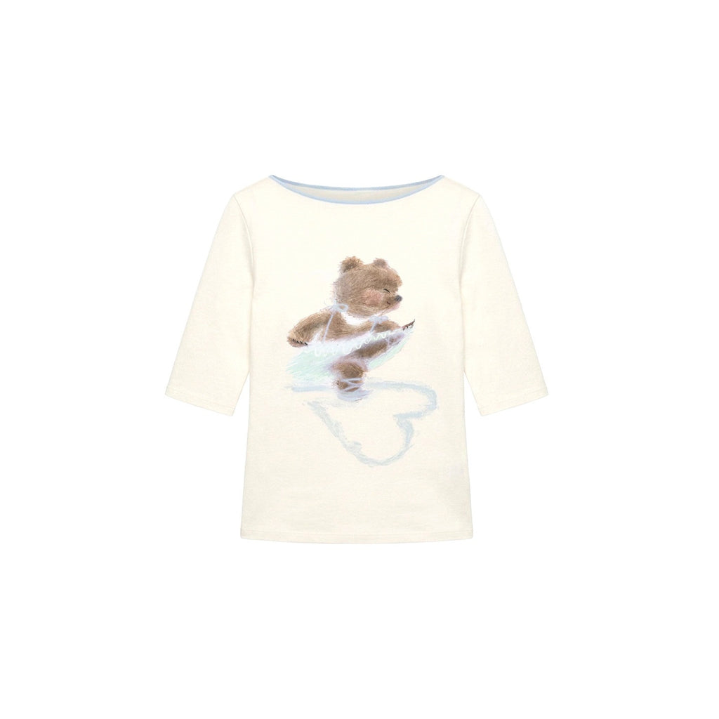 MOF_Tasha_Bear_Print_Bardot_Neck_Women's_Cotton_Viscose_Blend_Short_Sleeve_T-shirts_1064124778377_MISSTT