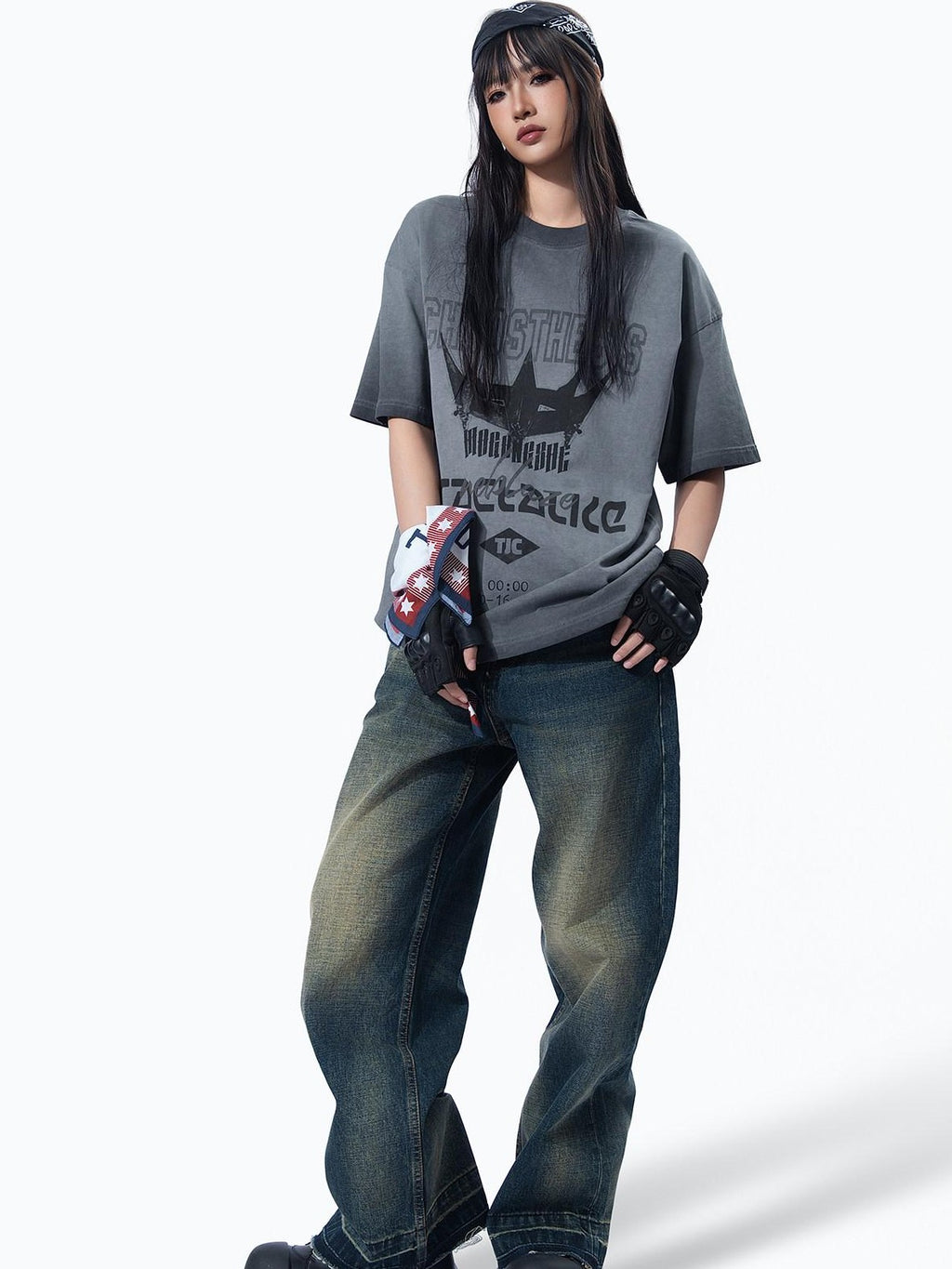 MOGONGSHE American Relaxed Draped Floor Length Heavy Denim Women's Wide-leg Jeans