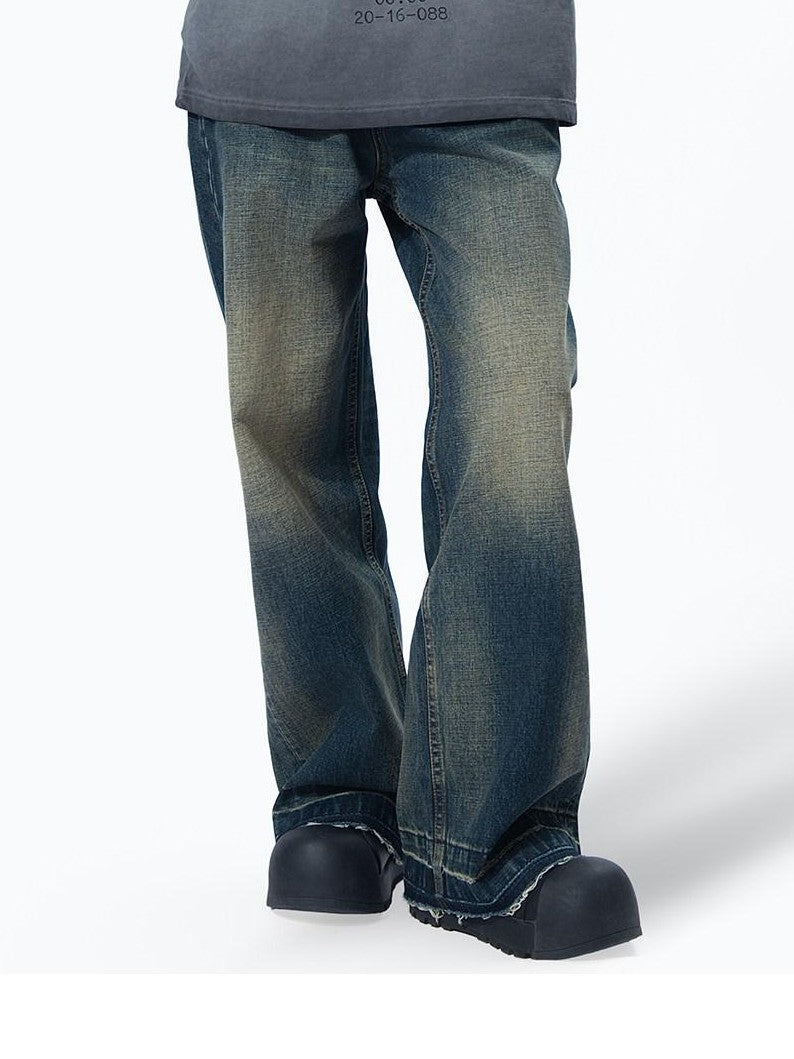MOGONGSHE American Relaxed Draped Floor Length Heavy Denim Women's Wide-leg Jeans
