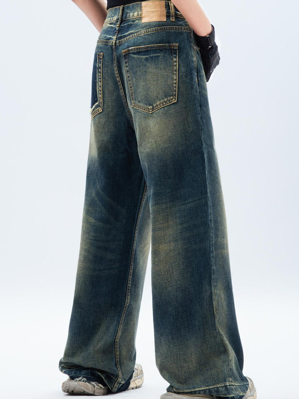 MOGONGSHE American Relaxed Draped Floor Length Heavy Denim Women's Wide-leg Jeans