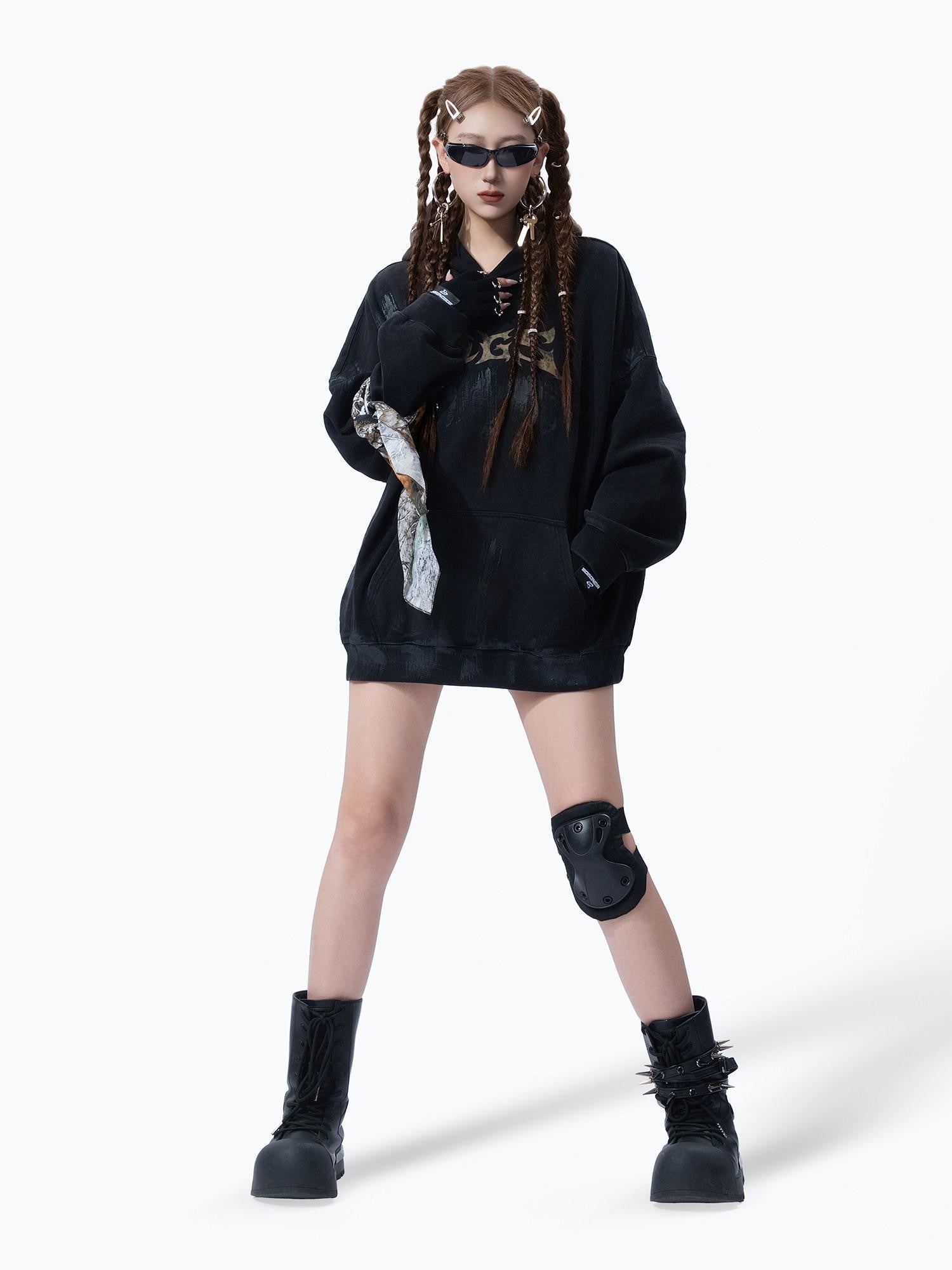MOGONGSHE American Retro Hiphop Graphic Print Women's Heavyweight Long Sleeve Hoodies